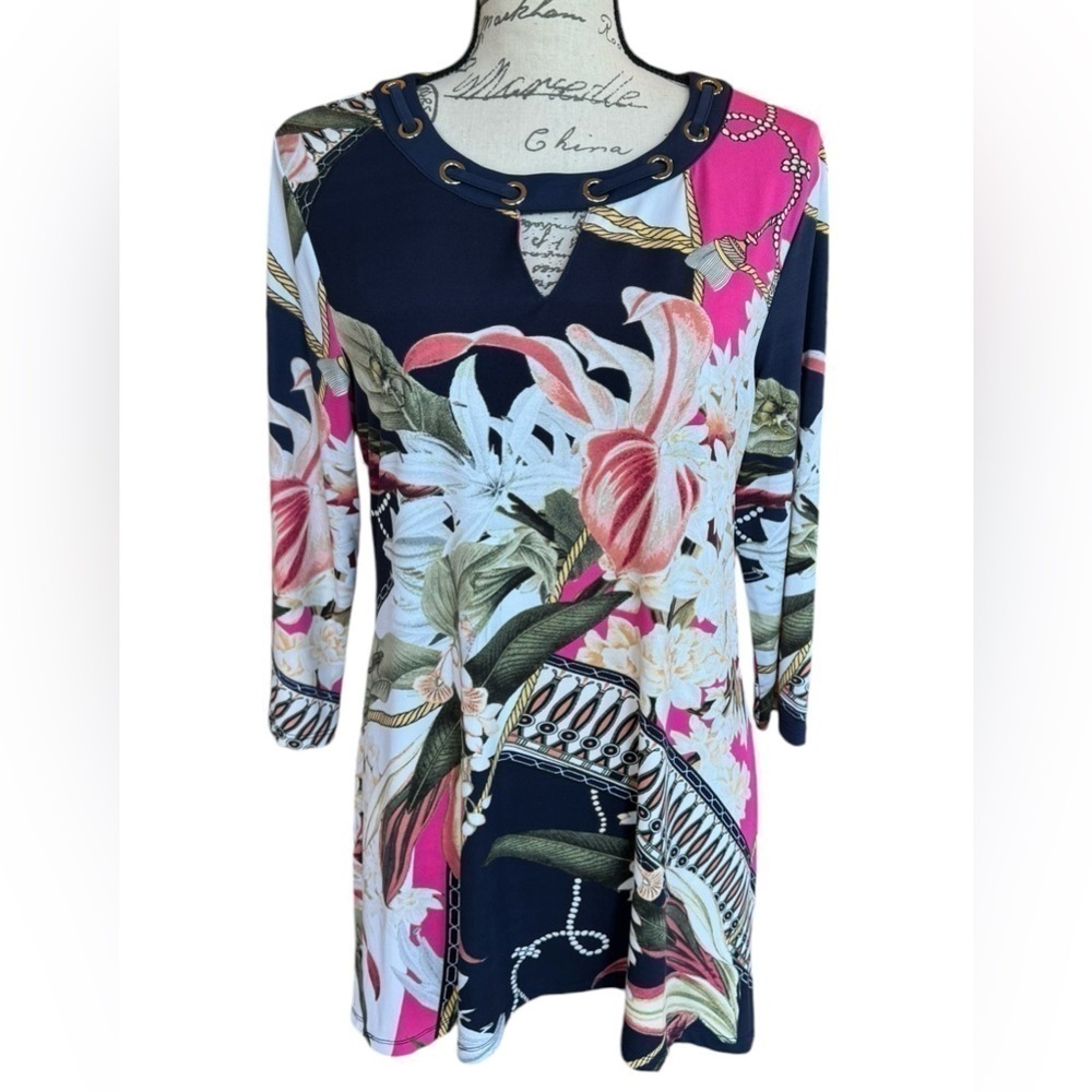 JM Collection Blouse Pullover Womens Small Mulicolor Floral Pattern Tunic